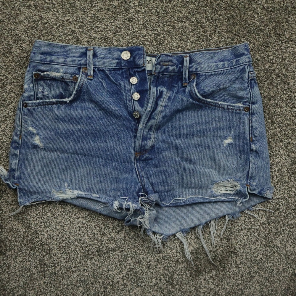 AGOLDE Shorts Womens 6  Jaden High Rise Denim Distressed Frayed Hem Button Fly